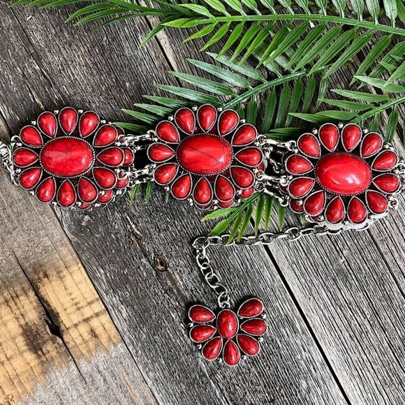 Red Faux Marble Concho Belt Girls - Picture 1 of 2